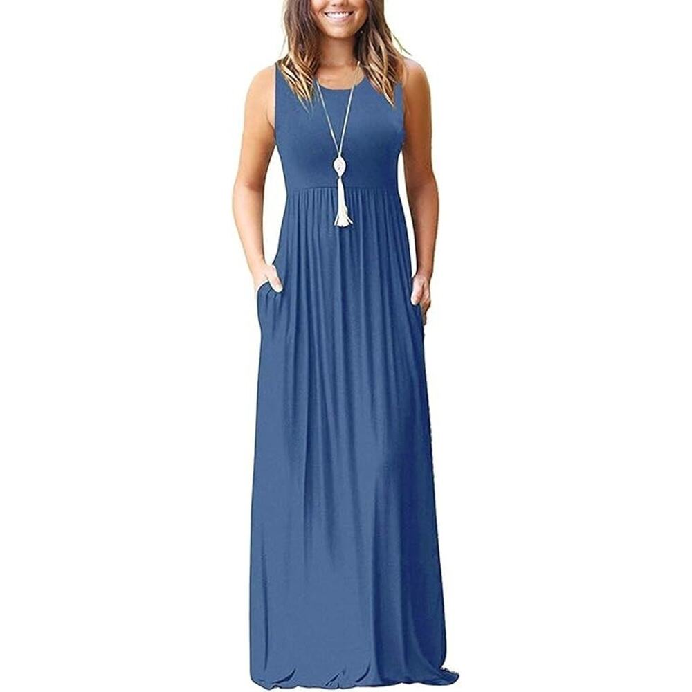 Newshows Blue Sleeveless Maxi Dress XL NWT A-Line Boho Flowy Long Dress